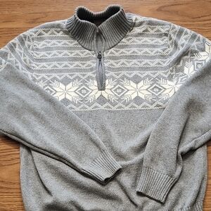 Weatherproof Gray Nordic Pattern Zip-Up Sweater